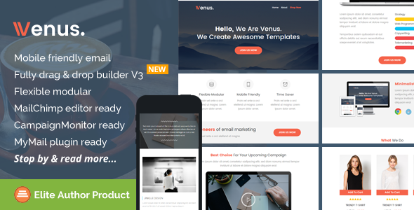 Venus, Multipurpose Email Theme + Builder Access