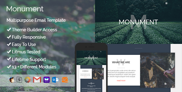 Monument – Responsive HTML Email + StampReady, MailChimp & CampaignMonitor compatible files