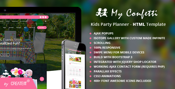 My Confetti - Kids Party Planner HTML Template
