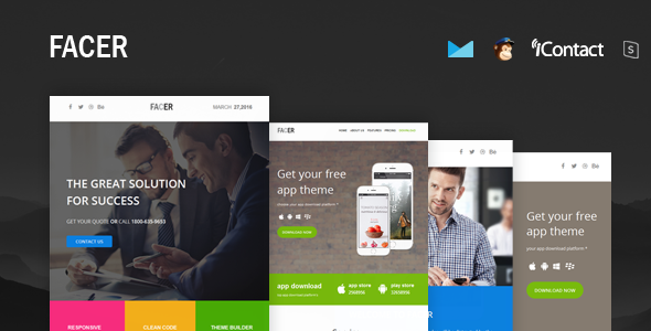 FACER - Responsive E-mail Templates set + Online Access
