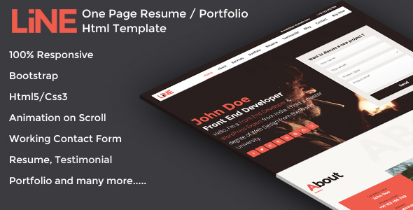 Line - One Page Resume / Portfolio Html Template