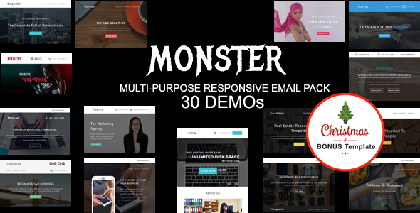 MONSTER - Multipurpose Responsive Email Pack with online Stampready & Mailchimp Builders Access