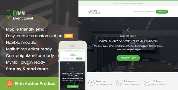 Event, Responsive Email Template + Builder Access