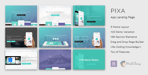 Pixa - App Landing Page with Builder