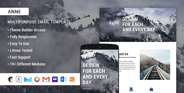 Anne  – Responsive HTML Email + StampReady, MailChimp & CampaignMonitor compatible files