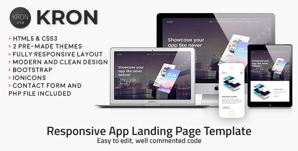 Kron | Responsive HTML/CSS App Landing Page Template