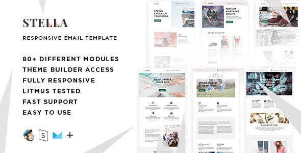 Stella – 80+ Responsive Modules + StampReady, MailChimp and CampaignMonitor compatible files