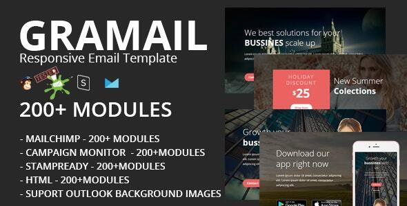 GRAMAIL - Responsive Email Template (200+ Modules) + Stampready Builder