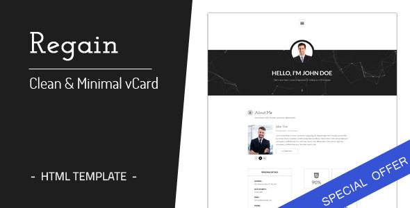 Regain - Clean & Minimal Personal vCard HTML Template
