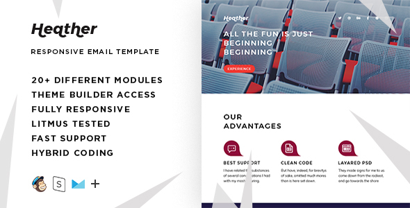 Heather  – Responsive HTML Email + StampReady, MailChimp & CampaignMonitor compatible files