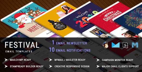 Festival - Christmas Responsive Email Template + 10 Notifications with Stampready Builder Access
