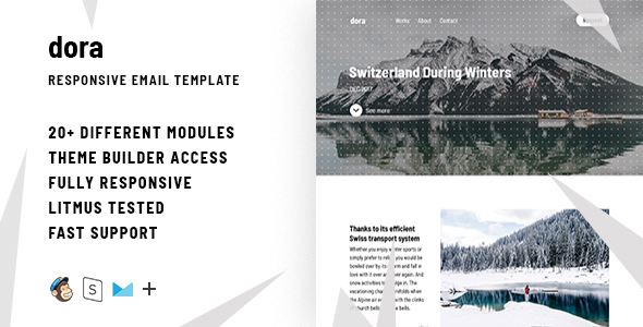 Dora  – Responsive HTML Email + StampReady, MailChimp & CampaignMonitor compatible files