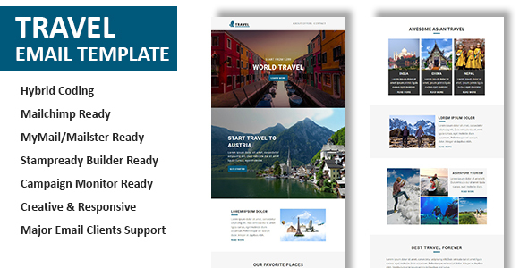 Travel - Multipurpose Responsive Email Template with Online StampReady & Mailchimp Builders