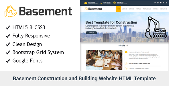 Basement- Construction and Building One Page HTML Template