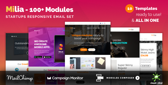 Milia - Responsive Email Set for Agencies, Startups & Creative Teams with Online Builder