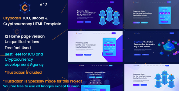 Crypcash - ICO, Bitcoin and Cryptocurrency Landing  page