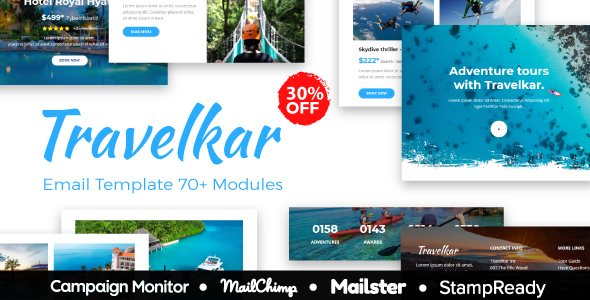 Travelkar - Responsive Email for Travel 70+ Modules - StampReady Builder + Mailster & Mailchimp