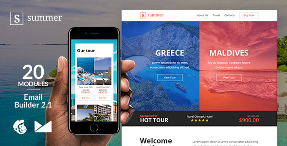 Summer Responsive Email Template + Online Emailbuilder 2.1
