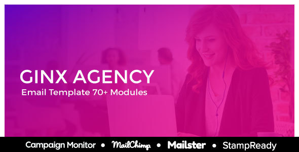 Ginx - Responsive Email for Agency 50+ Modules - StampReady Builder + Mailster & Mailchimp Editor