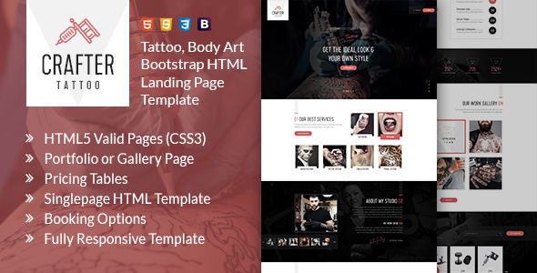 Crafter - Tattoo Bootstrap Landing Page Template