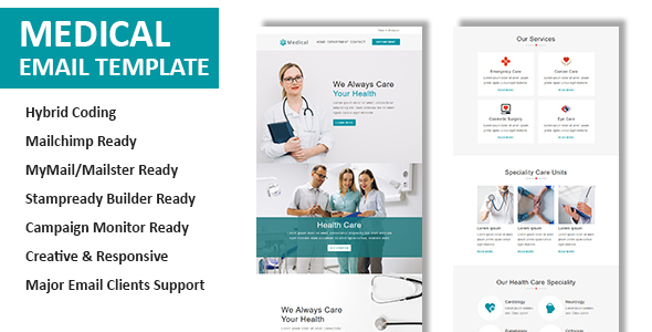 Medical - Multipurpose Responsive Email Template with Online StampReady & Mailchimp Builders