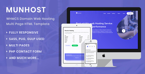 MunHost - WHMCS Domain Web Hosting Multi Page HTML Template