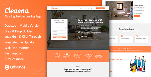 Cleanaa — Cleaning Services Unbounce Landing Page Template