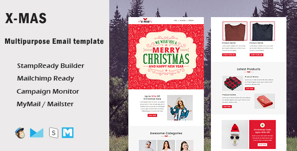 X-Mas - Multipurpose Responsive Email Template With Mailchimp Editor & Online StampReady Builder Acc