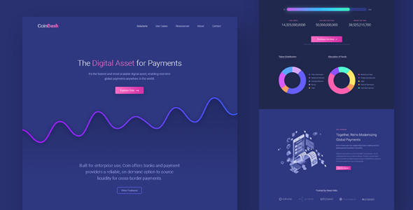 Cryptocurrency Saas Landing Page Template - Coindash