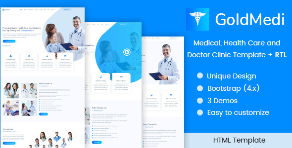 GoldMedi - Medical Health Care and Doctors Clinic HTML Template