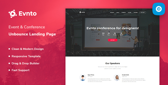 Evnto - Event & Conference Unbounce Landing Page Template