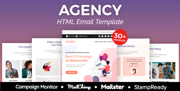 Agency - Multipurpose Responsive Email Template 30+ Modules -  Mailster & Mailchimp