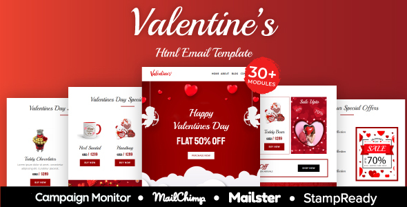 Valentine - Responsive Email Template 20+ Modules - StampReady + Mailster & Mailchimp