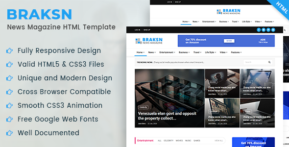 Braksn - News Magazine HTML Template