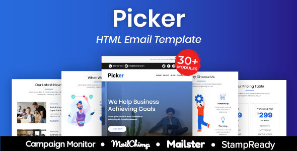 Picker - Multipurpose Responsive Email Template 30+ Modules Mailchimp