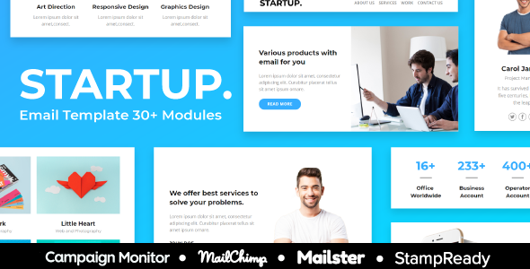 Start up - 30+ Modules Responsive Email Template + Mailchimp Editor + Campaign Monitor & Mailster