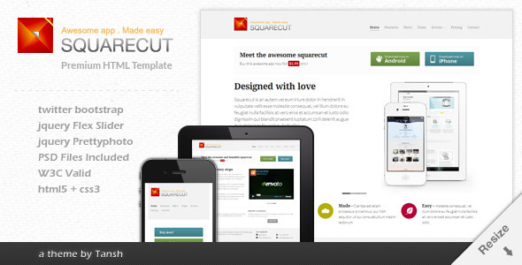 Squarecut Responsive Landing Page template