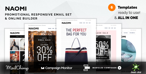 Naomi - Promotional Email Templates Set with Online Builder
