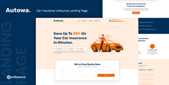 Autowa — Car Insurance Unbounce Landing Page Template
