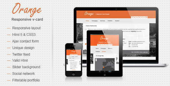 Orange Responsive V-card Template