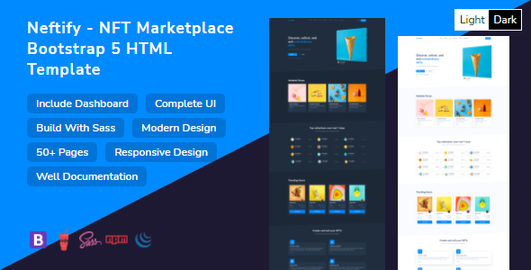 Neftify - NFT Marketplace Bootstrap 5 HTML Template + Dashboard + Light & Dark
