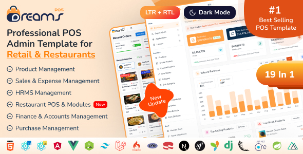 DreamsPOS - Retail, Food & Laundry POS Inventory Admin & Dashboard Template