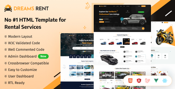 Dreams Rent - Car, Bike, Bus & Yacht Rental Booking Template