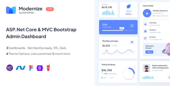 Modernize - ASP.Net Core & MVC Bootstrap Admin Dashboard Template