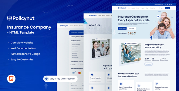 Policyhut - Modern insurance policy service HTML Template