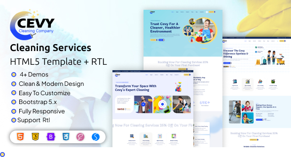 Cevy - Cleaning Service Company HTML5 Template + RTL