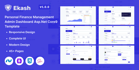 Ekash - Personal Finance Management Admin Dashboard ASP .NET Core 9 Template