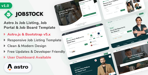 JobStock - Astro Job Listing, Job Portal Landing & Admin Dashboard Template