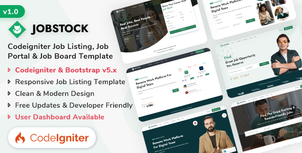 JobStock - Codeigniter Job Listing, Job Portal Landing & Admin Dashboard Template