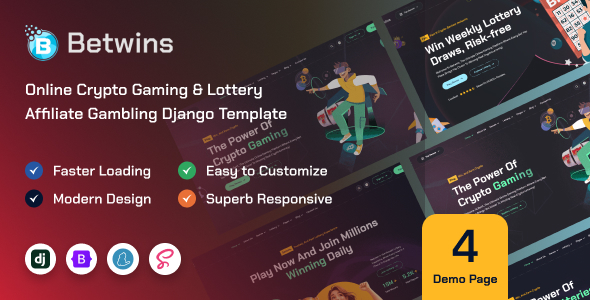 Betwins - Django Online Crypto Gaming & Lottery Affiliate Template